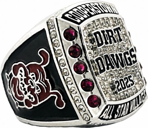 Past Custom Team Rings - Dirt Dawgs - Left Side of Cooperstown Baseball Diamond Championship Ring