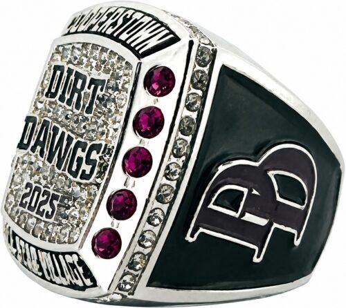 Past Custom Team Rings - Dirt Dawgs - Right Side of Cooperstown Baseball Diamond Championship Ring